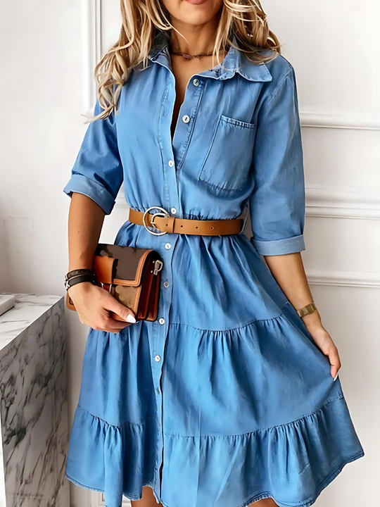 Fanny | Elegantes Denim-Kleid mit Gürtel