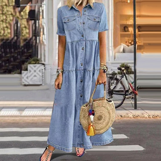 Hera | Elegantes Denim-kleid mit Bauchbedeckung